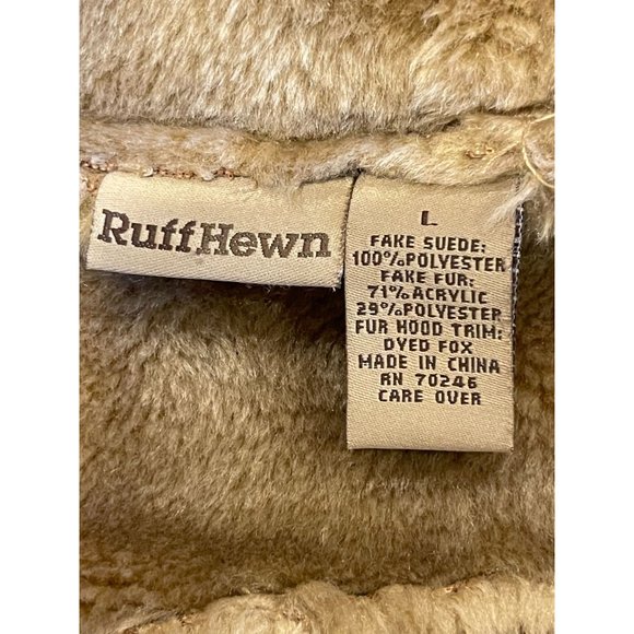Ruff Hewn Womens Vintage 1980Faux Fur Long Coat Suede Hooded Outerwear Tan Large - Picture 6 of 9